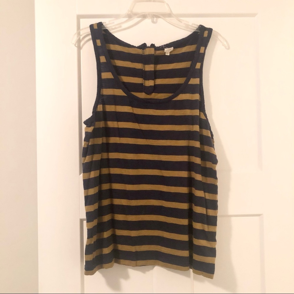 J.Crew Green & Navy Striped Tank Top Size L Back Zipper Detail